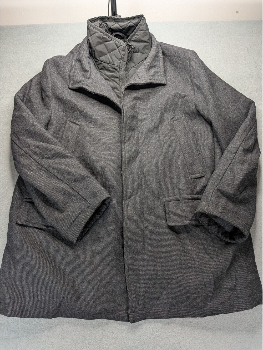 Collection By Michael Strahan Coat Mens 50R Gray Herringbone Overcoat Quilted